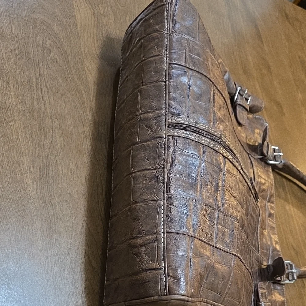 Multisac Brown Crocodile Embossed Handbag Large Size‎ Multipockets